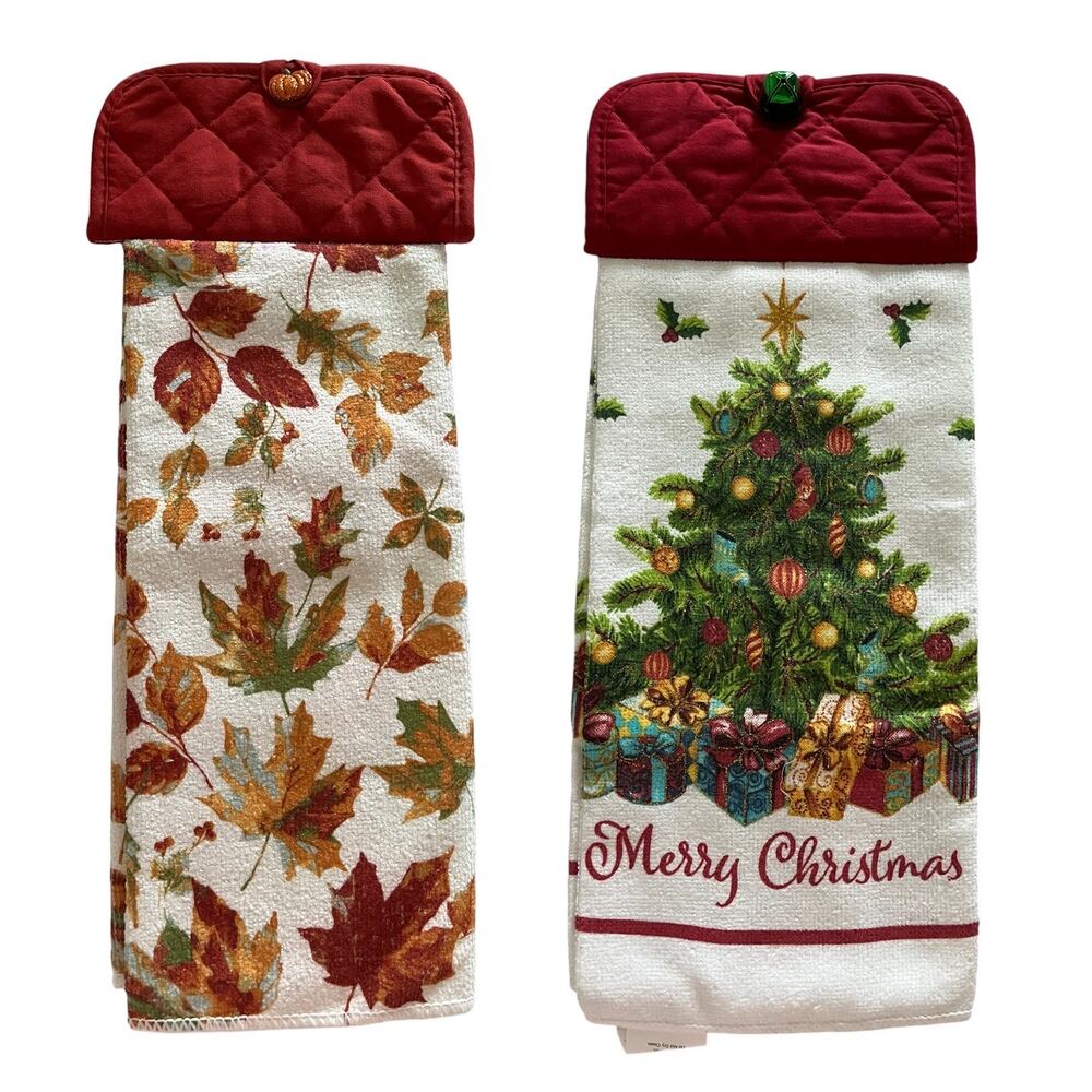 Set of 2 Handmade Fall & Christmas Hanging Towel Holidays Gift Home Decor